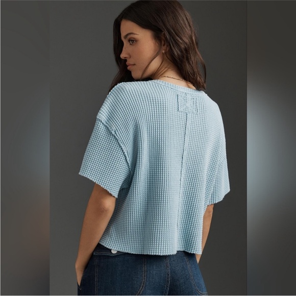 Anthropologie Pilcro Short-Sleeve Waffle Tee in Baby Blue - Picture 2 of 6